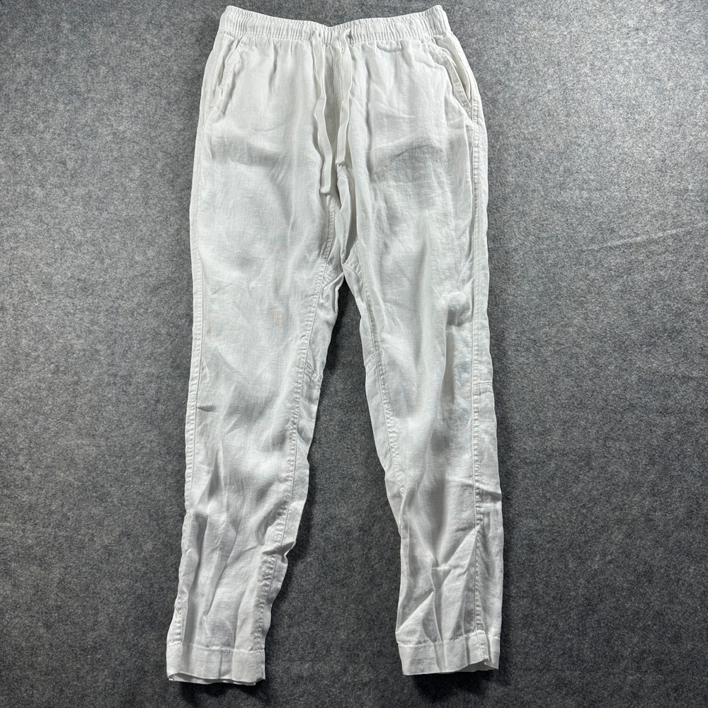 Venroy Linen Lounge Pants Men Small White Drawstring Elastic Waist Tapered Flaw